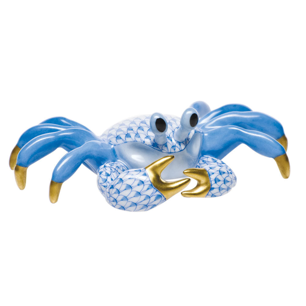 Blue fishnet Ghost Crab Figurine figurine, hand-painted Herend porcelain with 24k gold accents