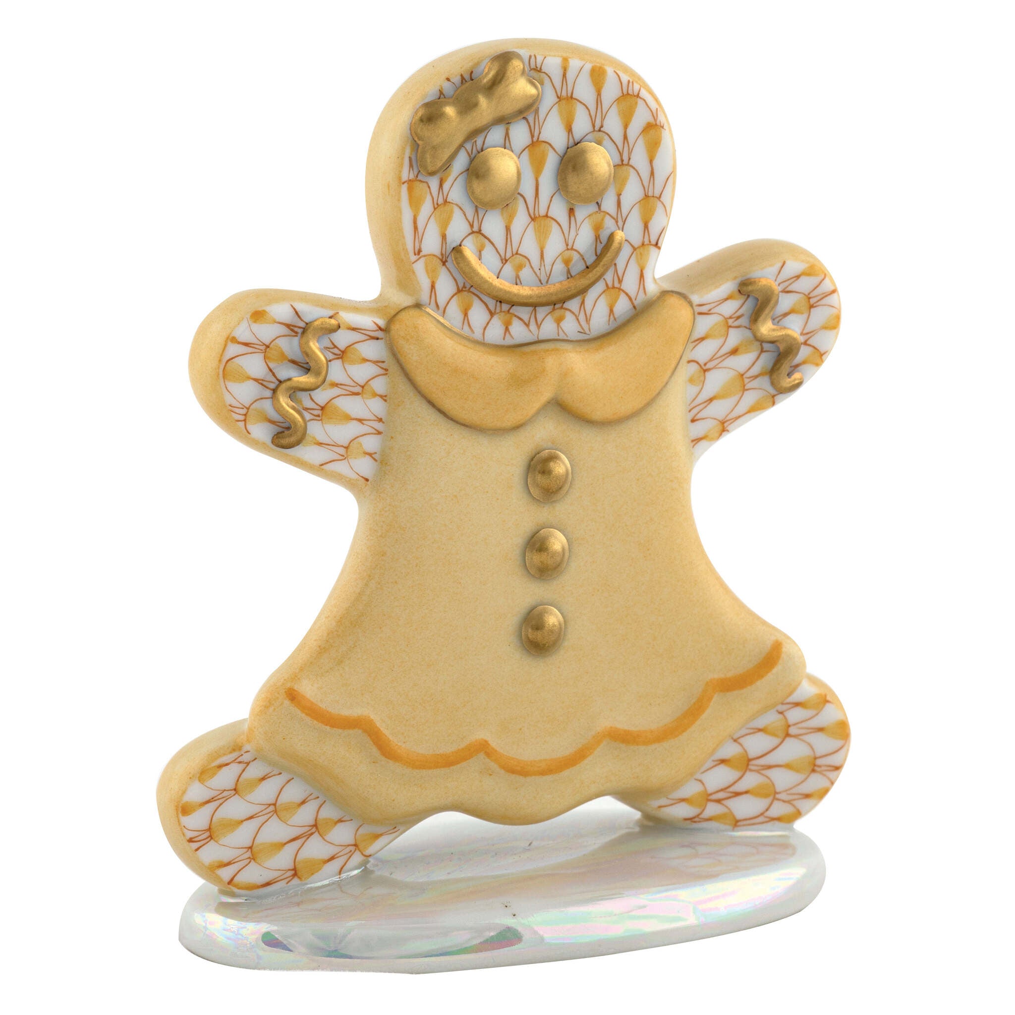 Butterscotch fishnet Gingerbread Girl Figurine figurine, hand-painted Herend porcelain with 24k gold accents