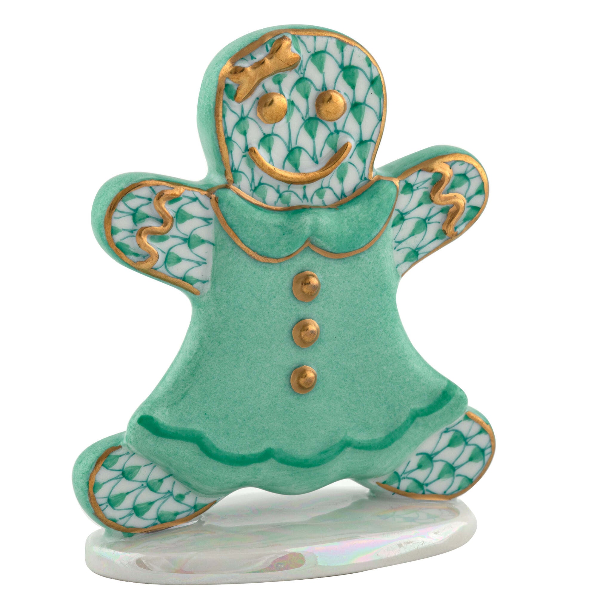 Herend Gingerbread Girl Figurine porcelain figurine painted in the Green fishnet pattern
