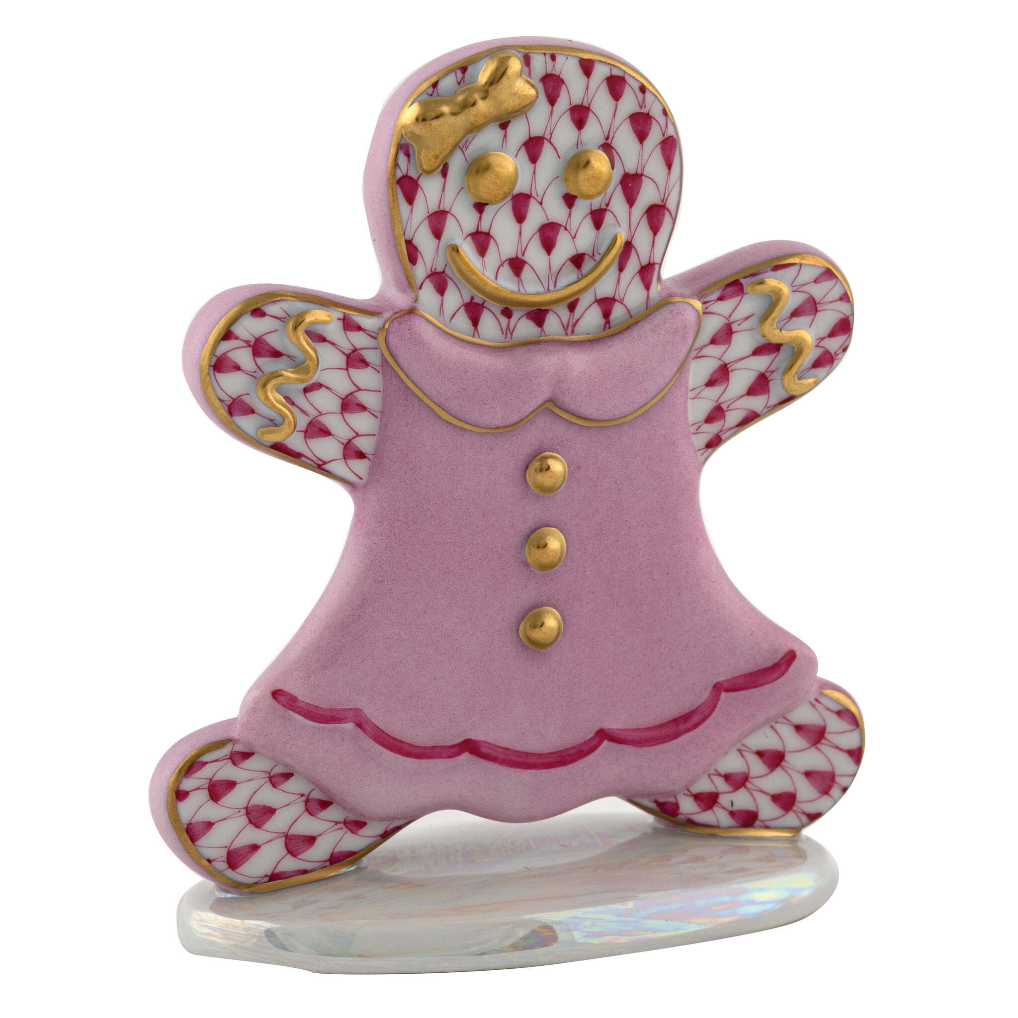 Gingerbread Girl Figurine in hand-painted Raspberry porcelain by Herend of Hungary