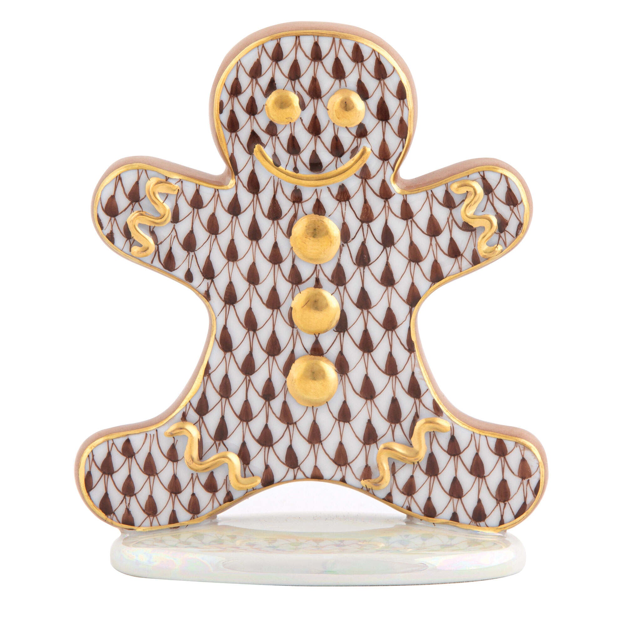 Herend Gingerbread Man Figurine porcelain figurine painted in the Chocolate fishnet pattern