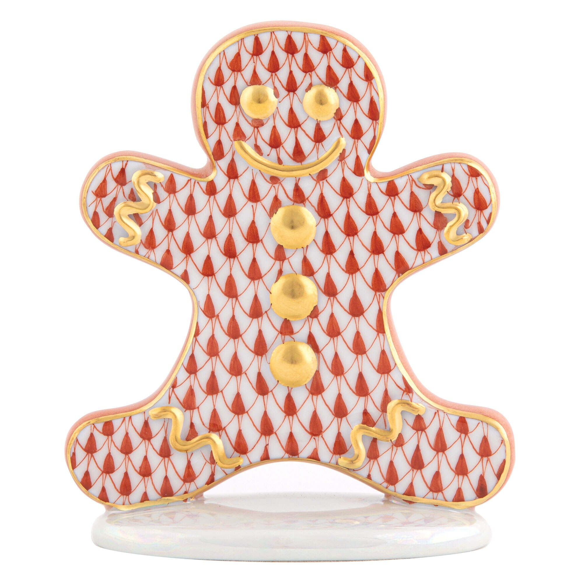 Herend Gingerbread Man Figurine porcelain figurine painted in the Rust fishnet pattern