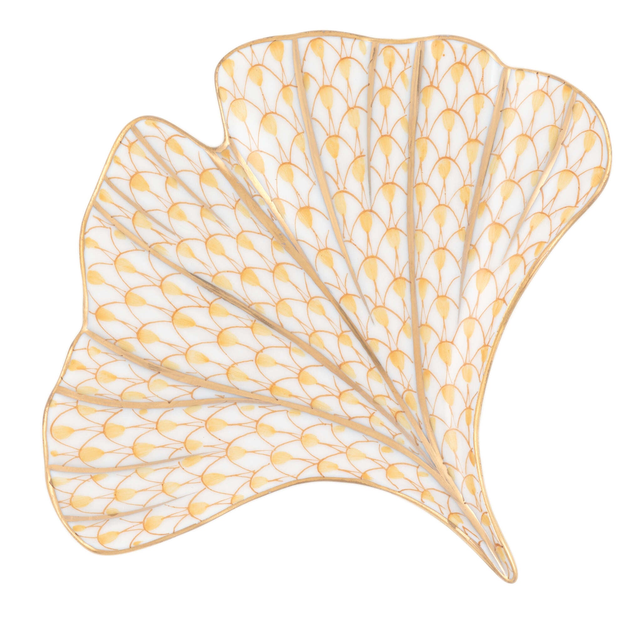 Ginkgo Leaf Figurine in hand-painted Butterscotch porcelain by Herend of Hungary