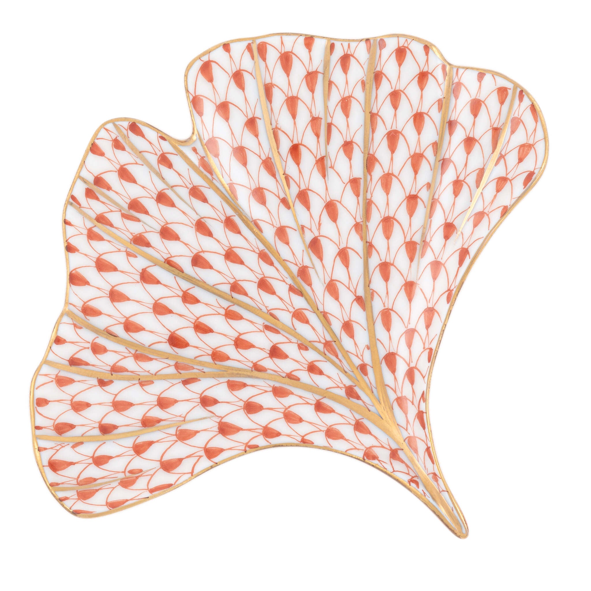 Herend Ginkgo Leaf Figurine porcelain figurine painted in the Rust fishnet pattern