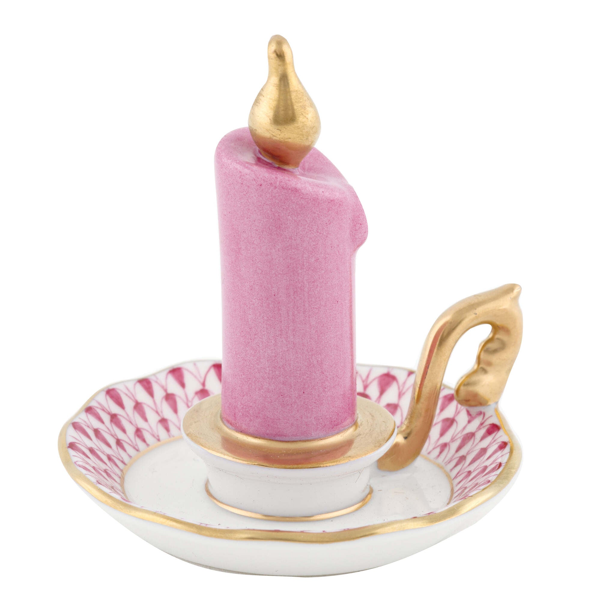 Glowing Candlestick Figurine in hand-painted Raspberry porcelain by Herend of Hungary
