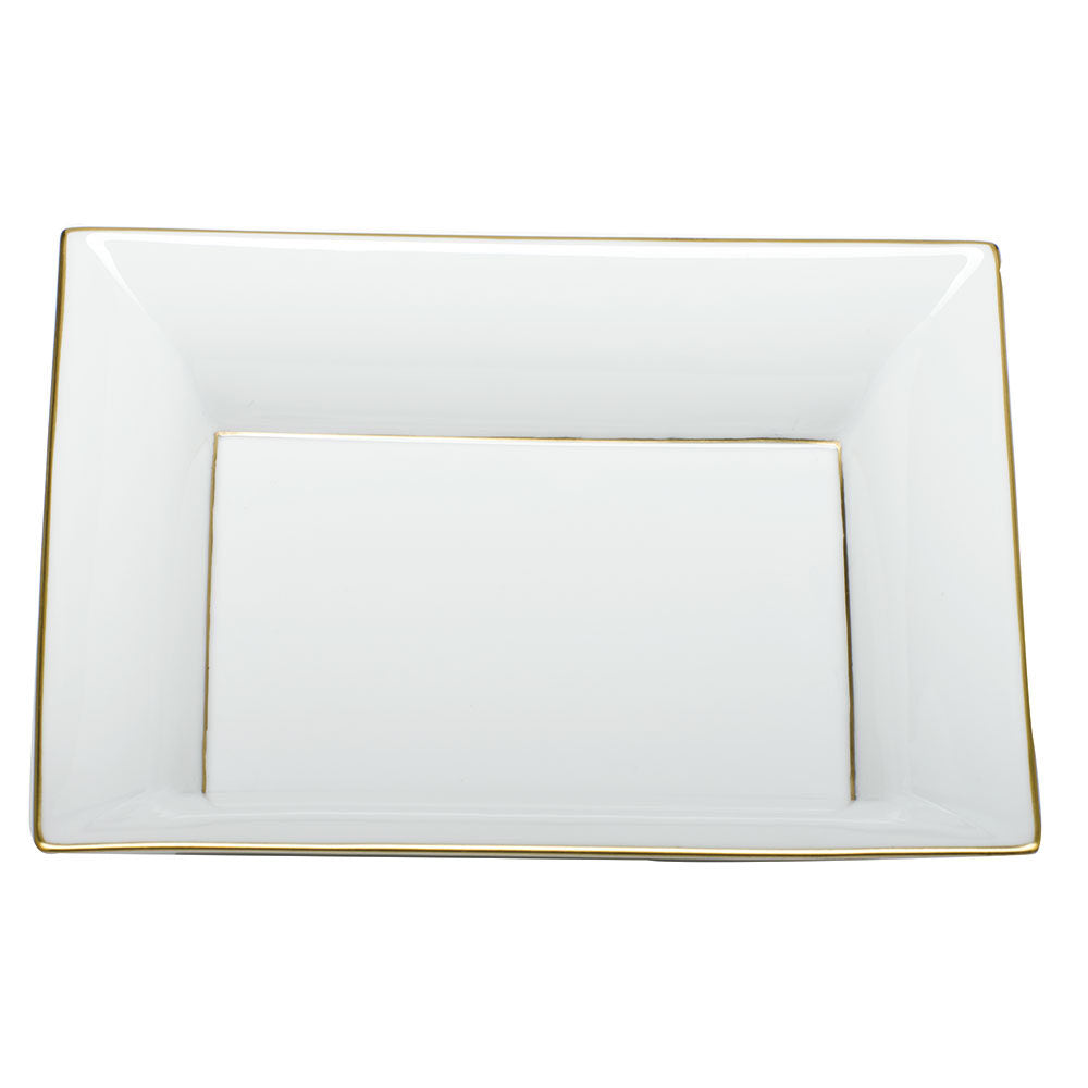 Hand-painted Herend Golden Edge Jewelry Tray Decorative Plate in fine porcelain, 7.5in L X 6.25in W, on a white background
