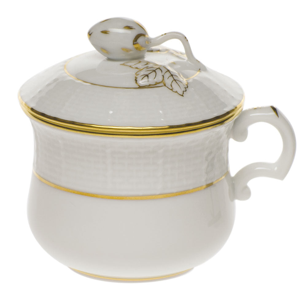 Hand-painted Herend Golden Edge Pot De Creme with Berry Bouillon Cup in fine porcelain, on a white background