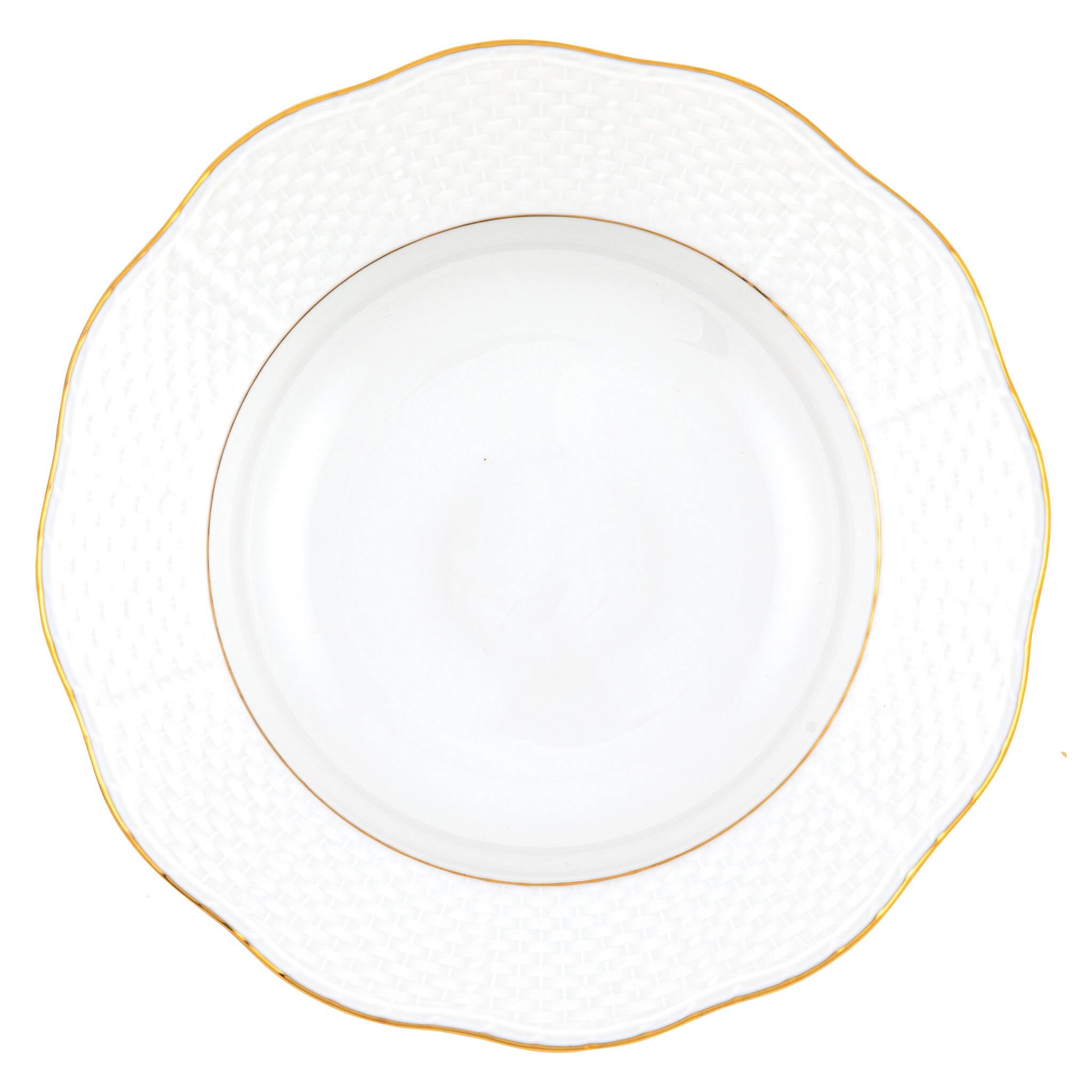 Hand-painted Herend Golden Edge Rim Soup Plate Soup Plates & Rimmed Soup Bowl in fine porcelain, 8in D, on a white background