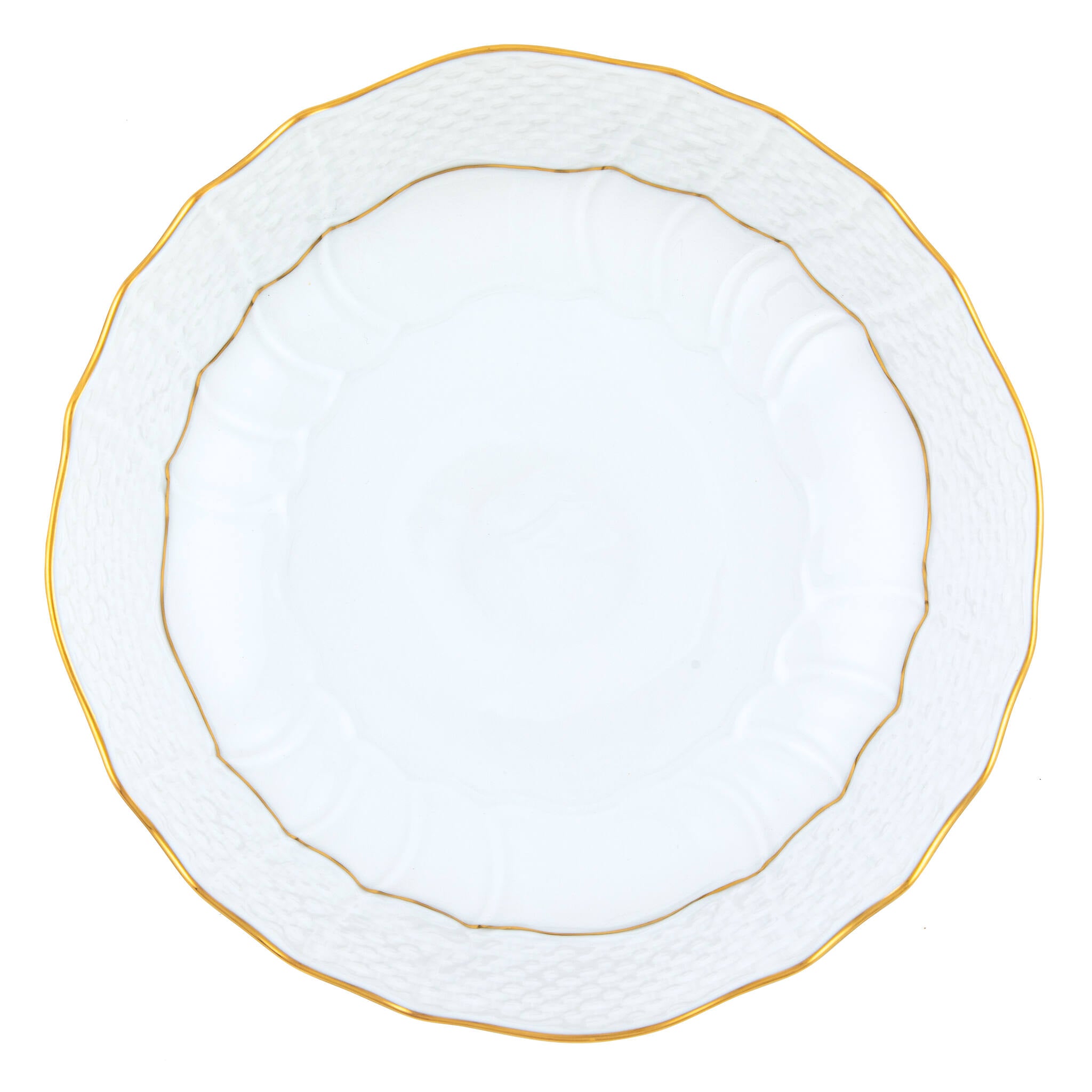 Hand-painted Herend Golden Edge Scalloped Dinner Bowl in fine porcelain, 8in D X 2in H, on a white background