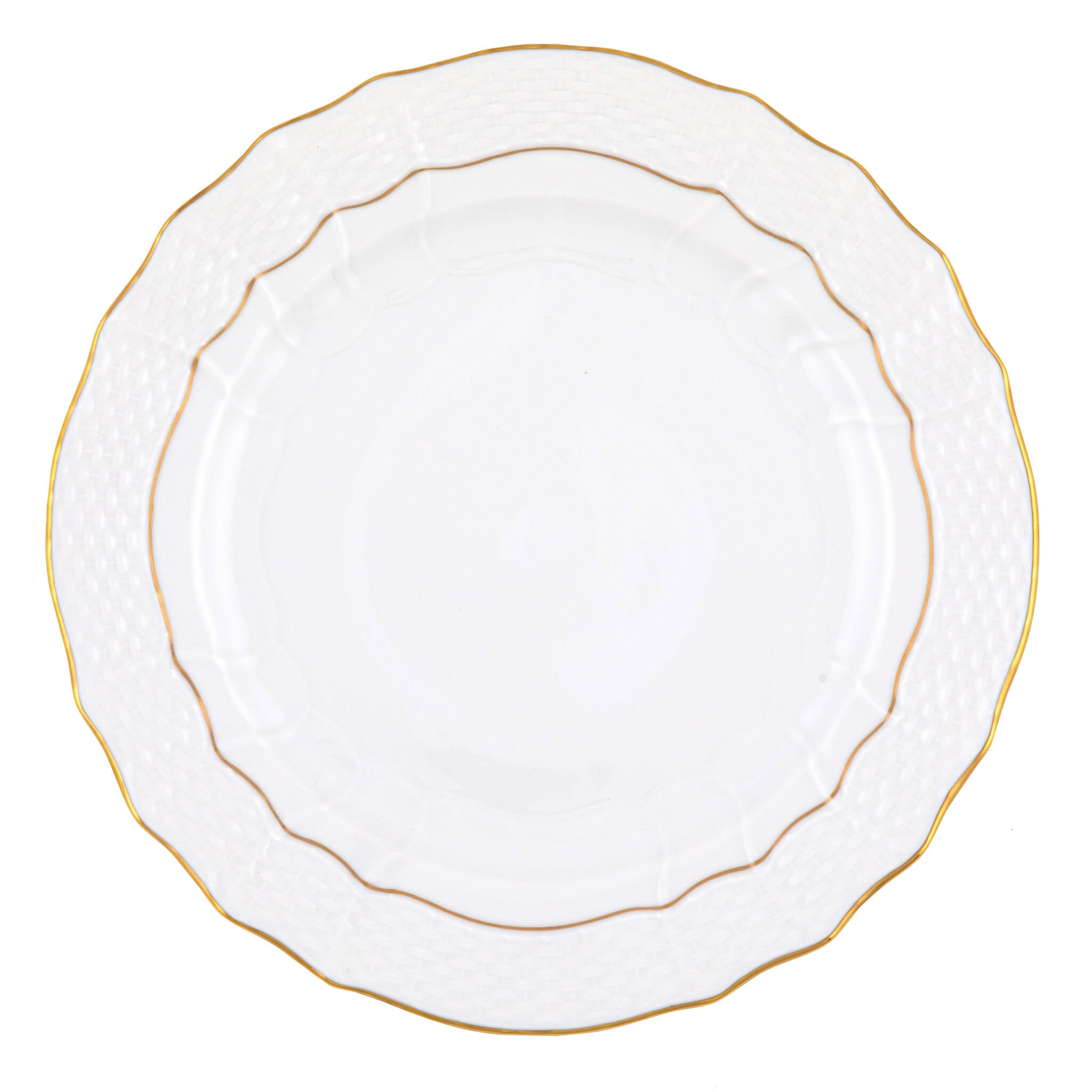 Hand-painted Herend Golden Edge Service Plate in fine porcelain, 11in D, on a white background