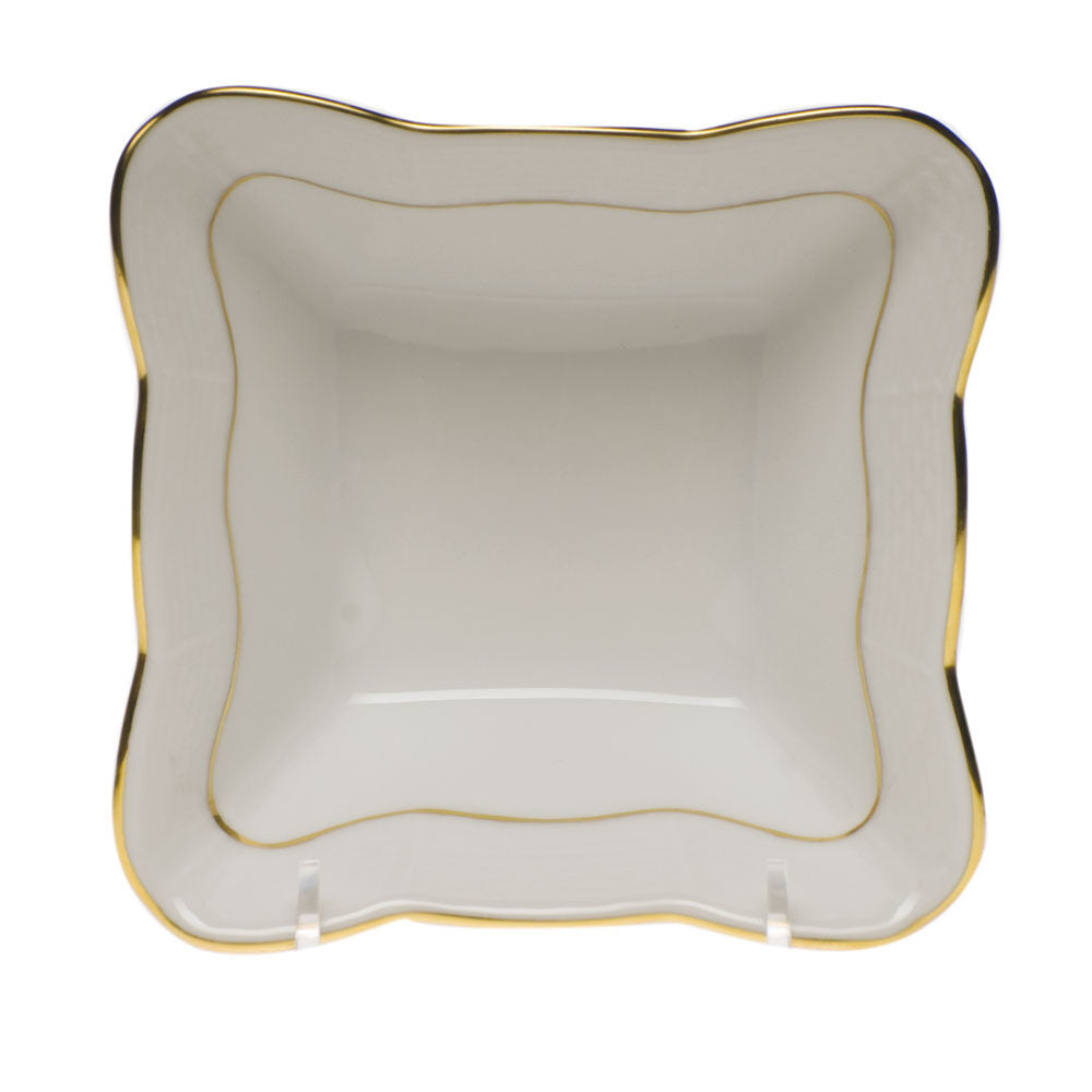 Hand-painted Herend Golden Edge Small Square Dish in fine porcelain, 4.75in L X 2in H, on a white background