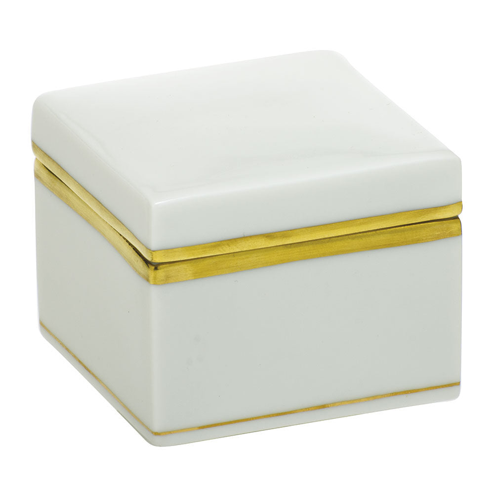 Hand-painted Herend Golden Edge Square Box in fine porcelain, 2.25in L X 2.25in W X 2in H, on a white background