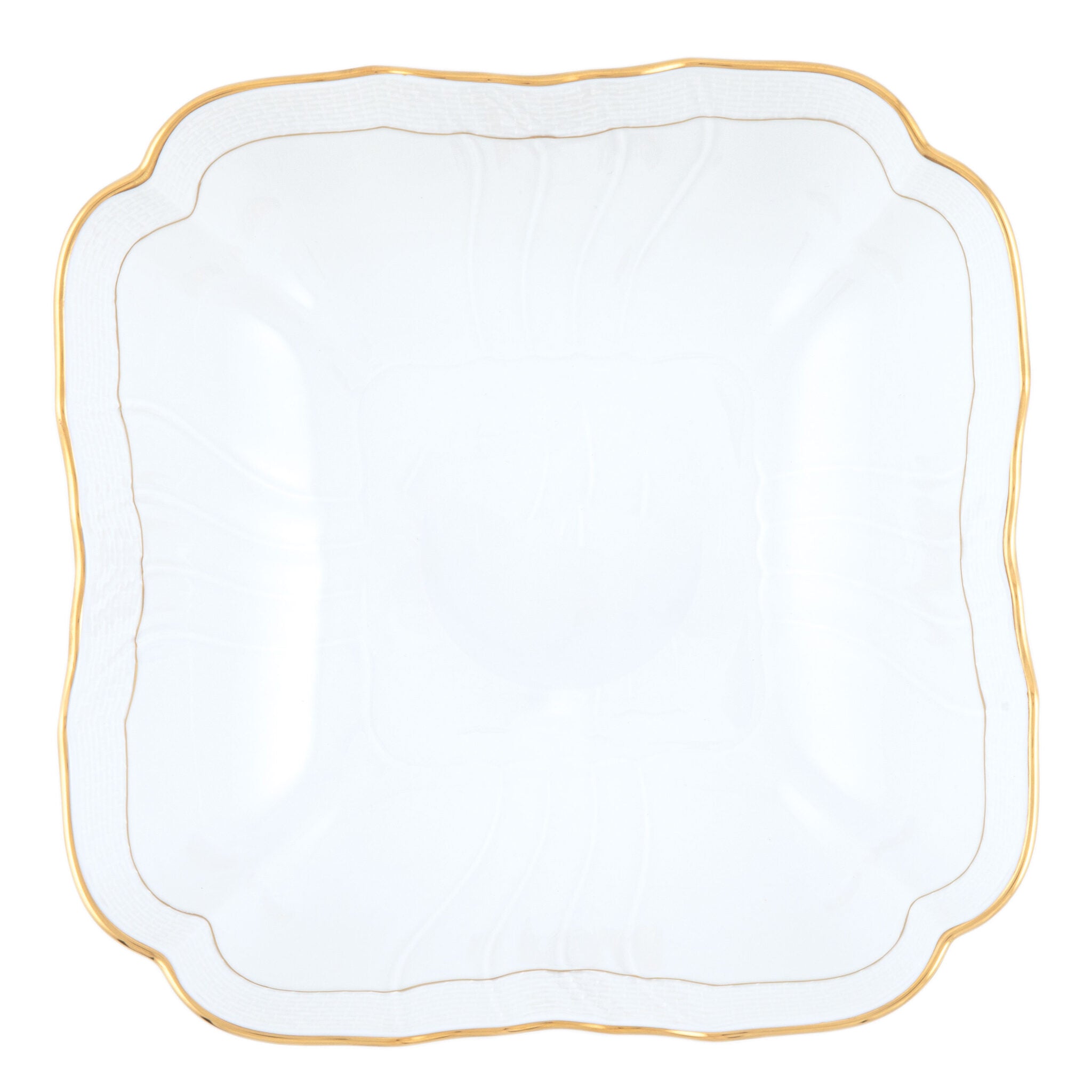 Hand-painted Herend Golden Edge Square Salad Bowl in fine porcelain, 10in SQ, on a white background