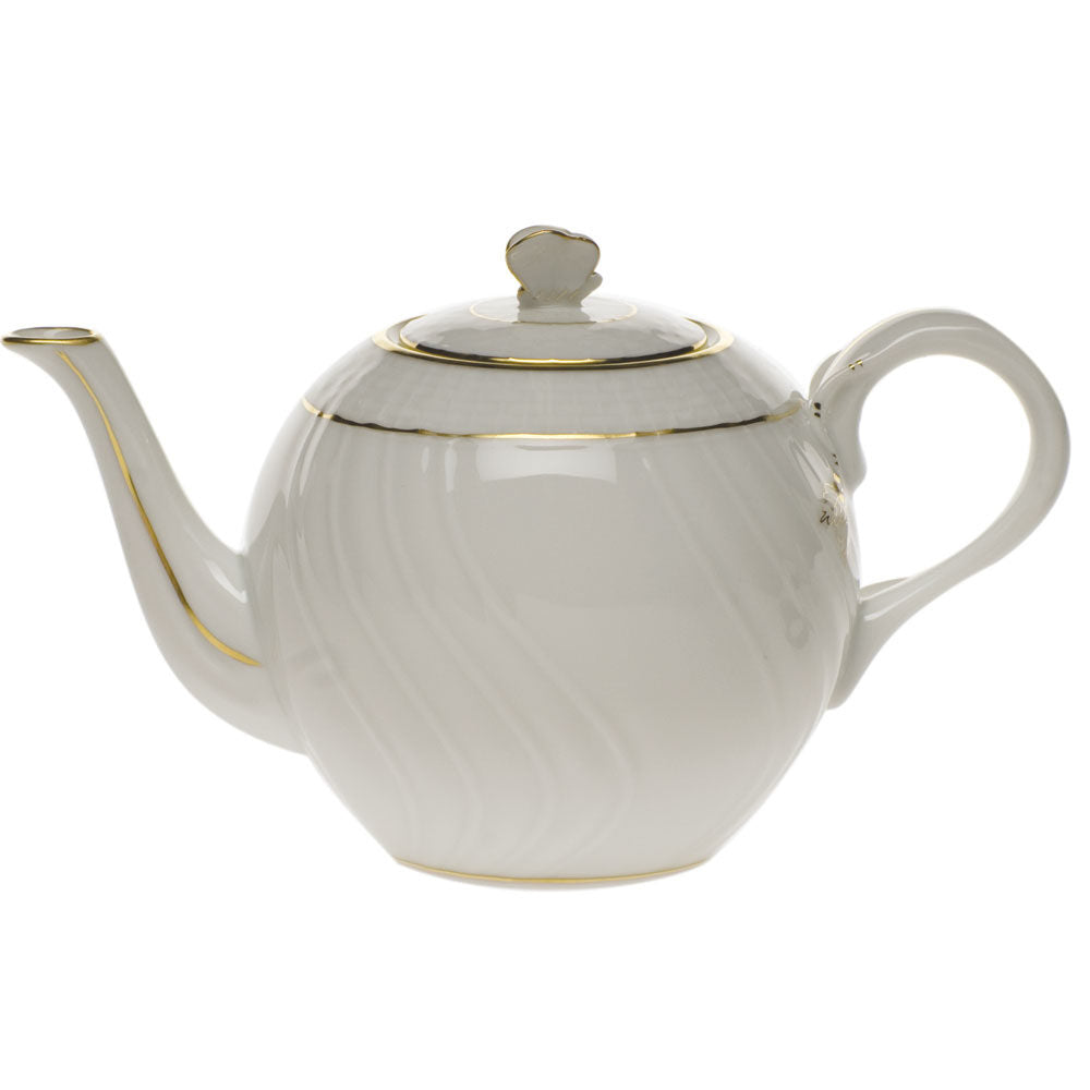 Hand-painted Herend Golden Edge Tea Pot with Butterfly Teapot in fine porcelain, (12 OZ) 4in H, on a white background
