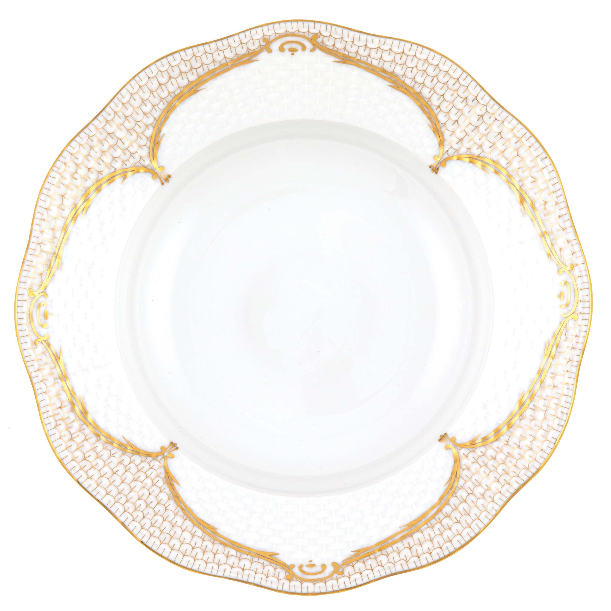Hand-painted Herend Golden Elegance Rim Soup Plate Soup Plates & Rimmed Soup Bowl in fine porcelain, 8in D, on a white background