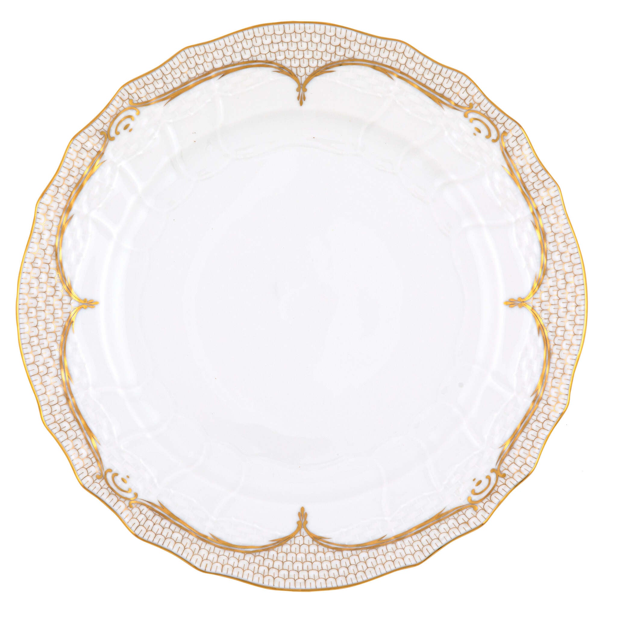Hand-painted Herend Golden Elegance Service Plate in fine porcelain, 11in D, on a white background