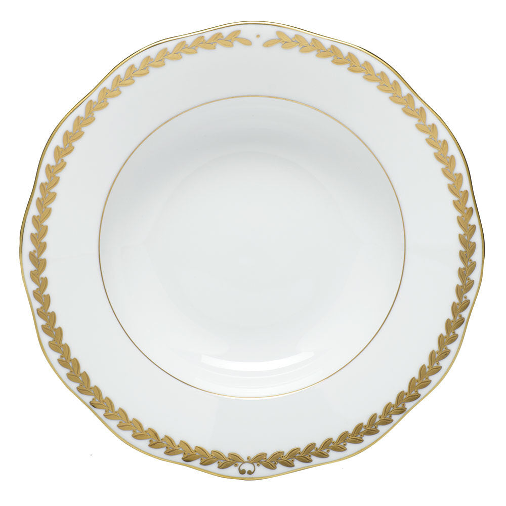 Hand-painted Herend Golden Laurel Rim Soup Plate Soup Plates & Rimmed Soup Bowl in fine porcelain, 8in D, on a white background