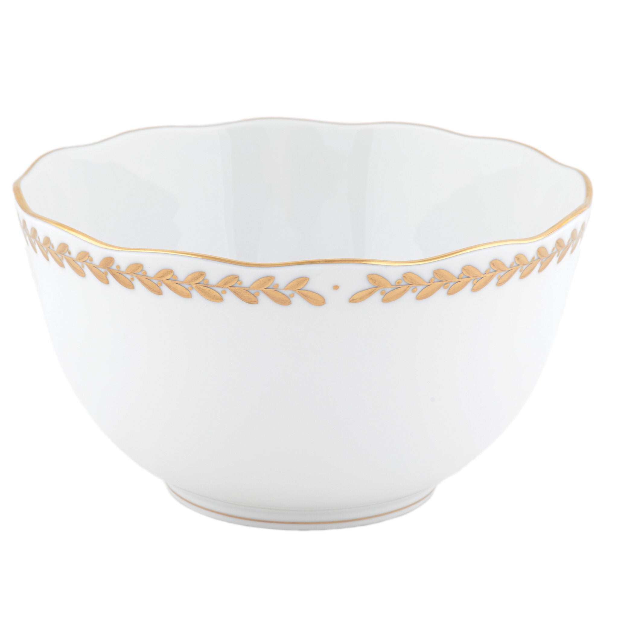 Hand-painted Herend Golden Laurel Round Open Vegetable Bowl in fine porcelain, 7.5in D, on a white background