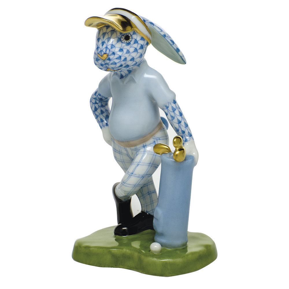 Herend Golf Bunny Figurine porcelain figurine painted in the Blue fishnet pattern
