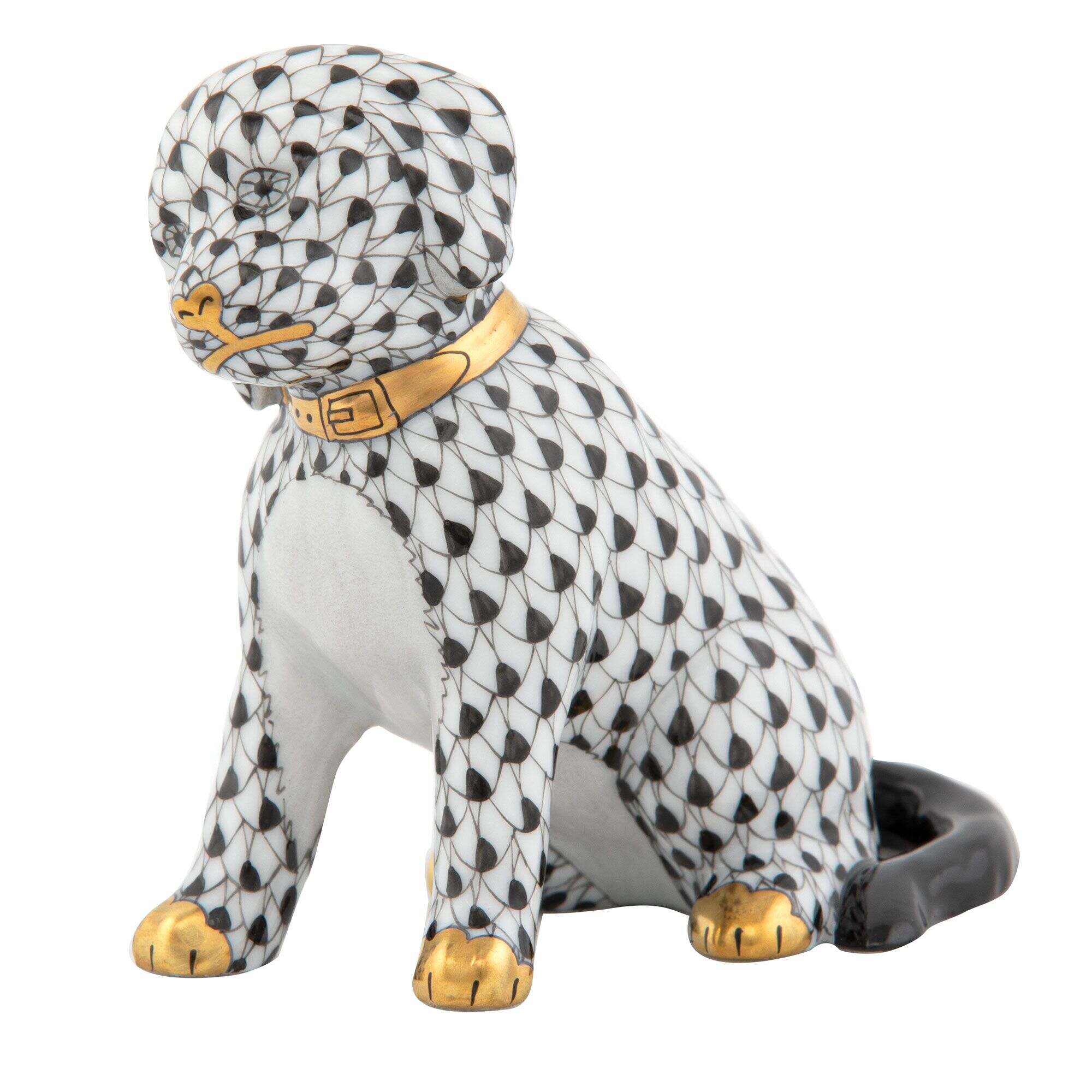 Herend Good Dog Figurine porcelain figurine painted in the Black fishnet pattern