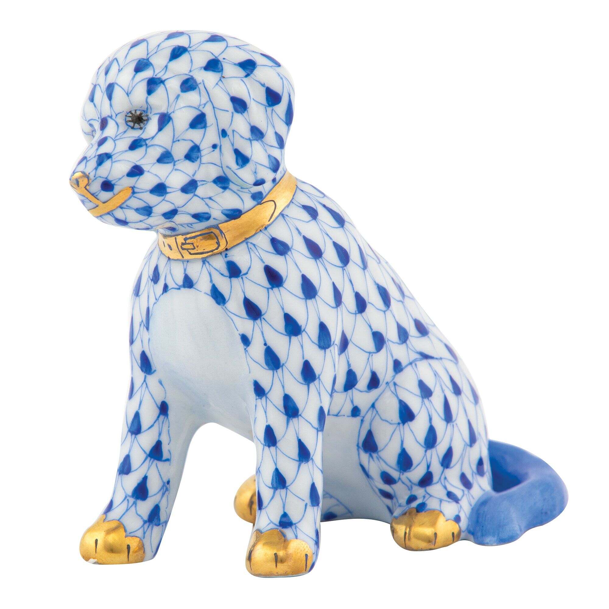 Herend Good Dog Figurine porcelain figurine painted in the Sapphire fishnet pattern