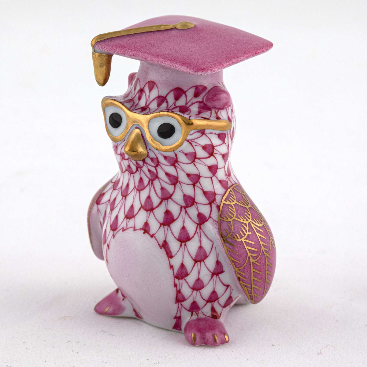 Herend Graduation Owl Figurine – Raspberry, alternate view