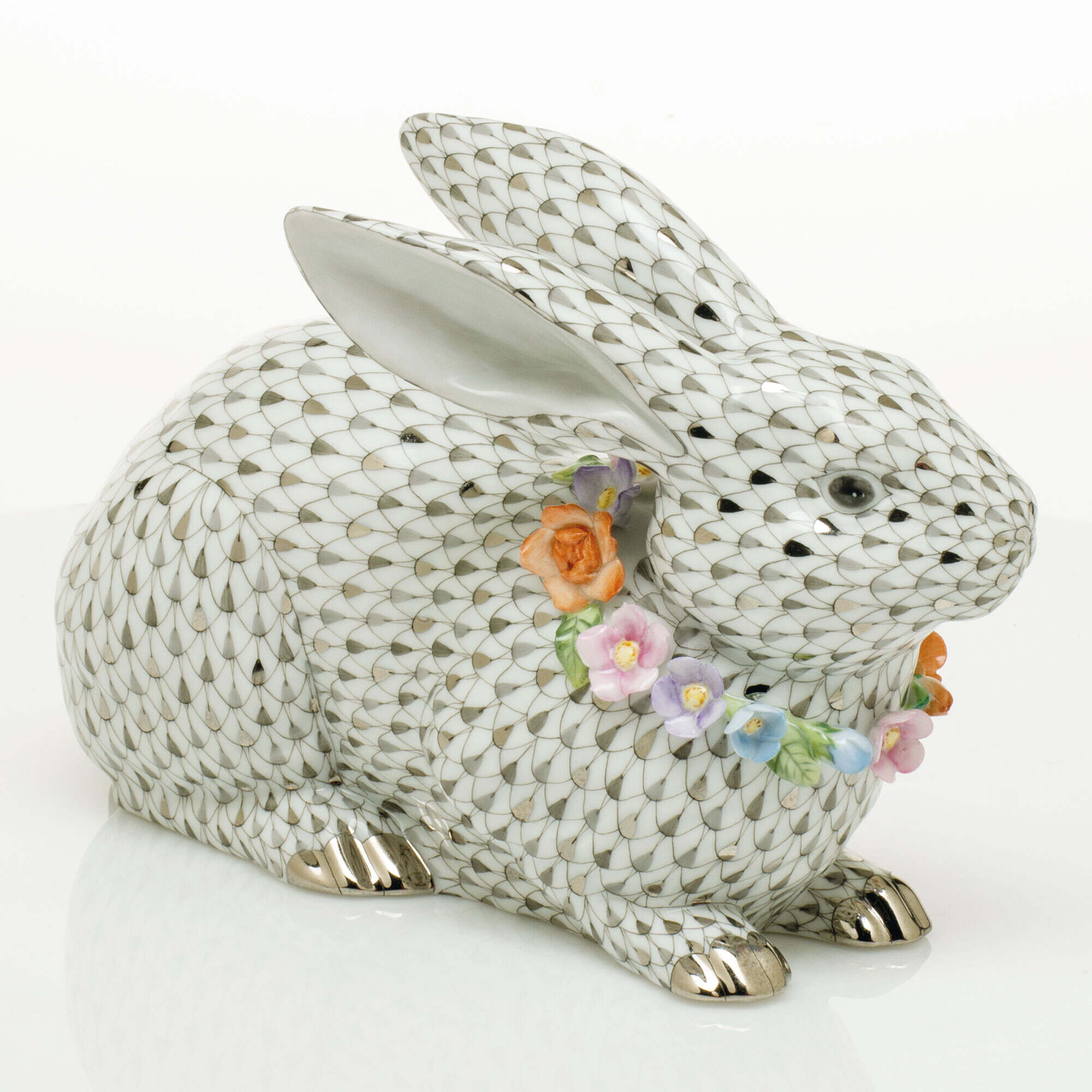 Herend Gray Bunny with Garland Figurine โ additional view