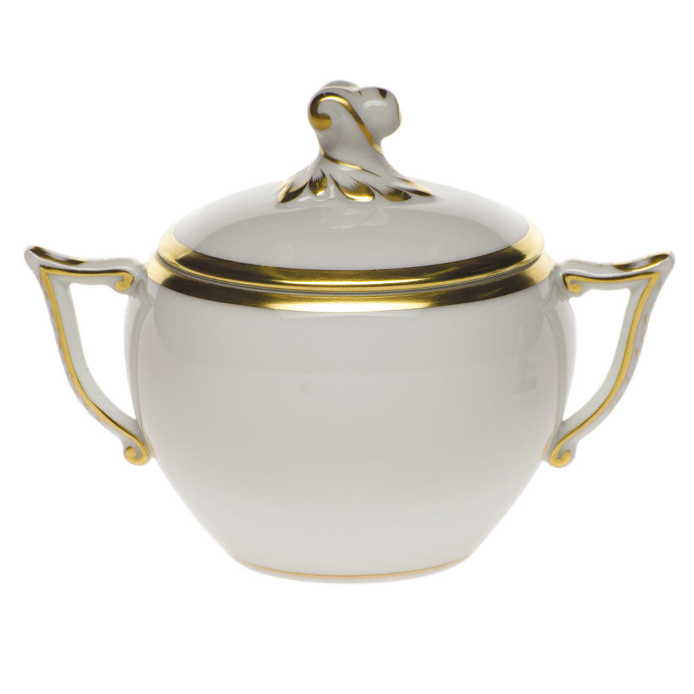 Hand-painted Herend Gwendolyn Covered Sugar with Twist Sugar Bowl in fine porcelain, 5in H, on a white background