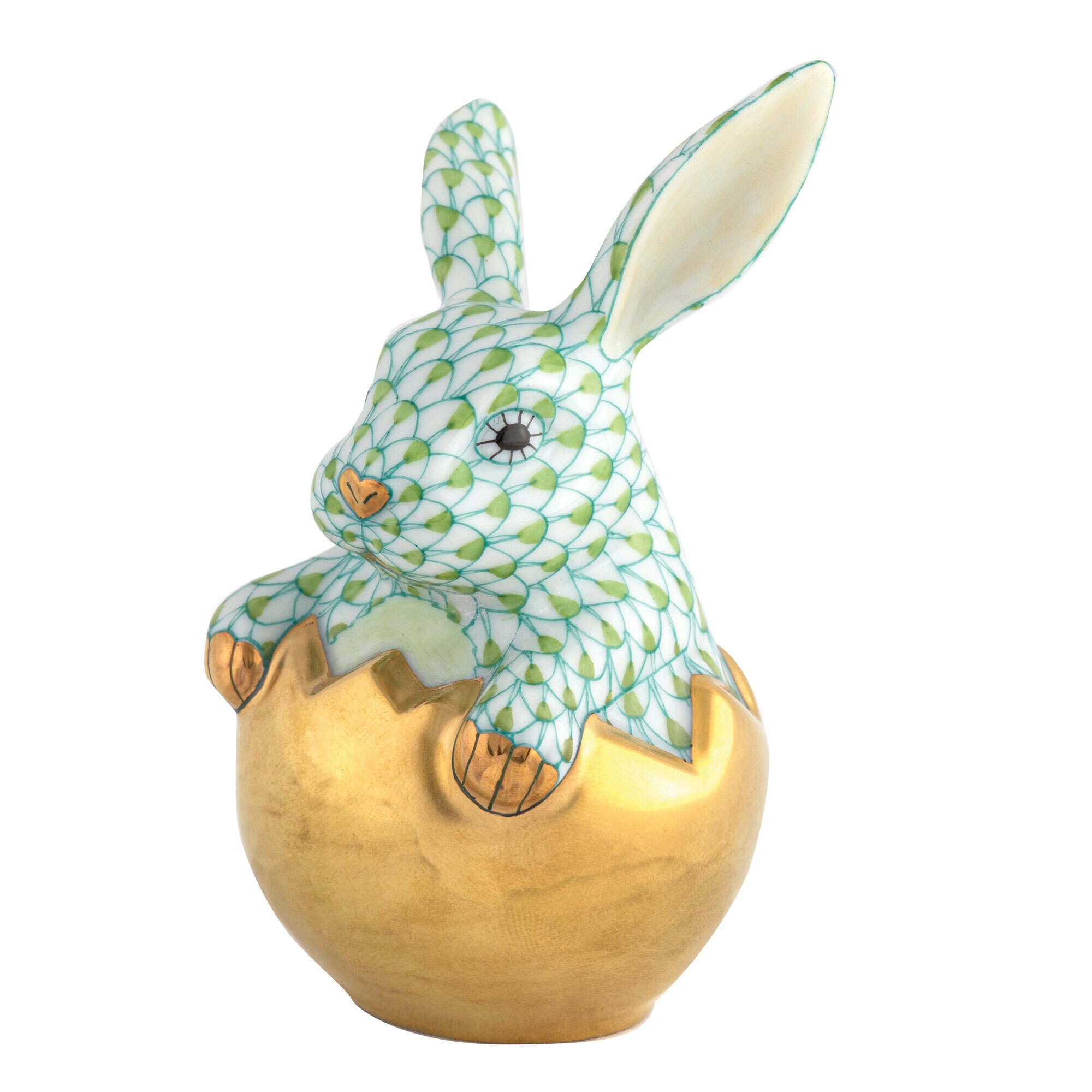 Hatching Bunny Figurine in hand-painted Key Lime porcelain by Herend of Hungary