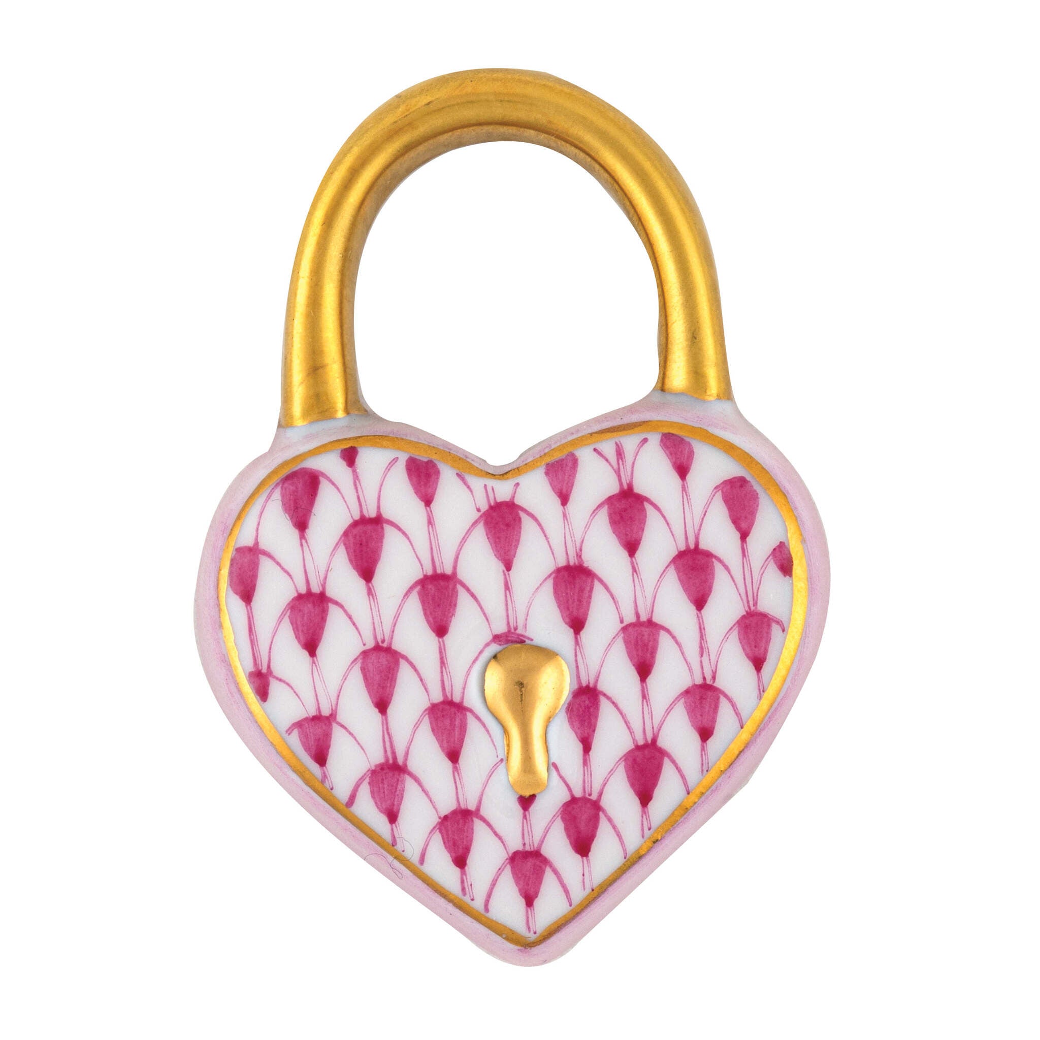 Heart Lock Figurine in hand-painted Raspberry porcelain by Herend of Hungary