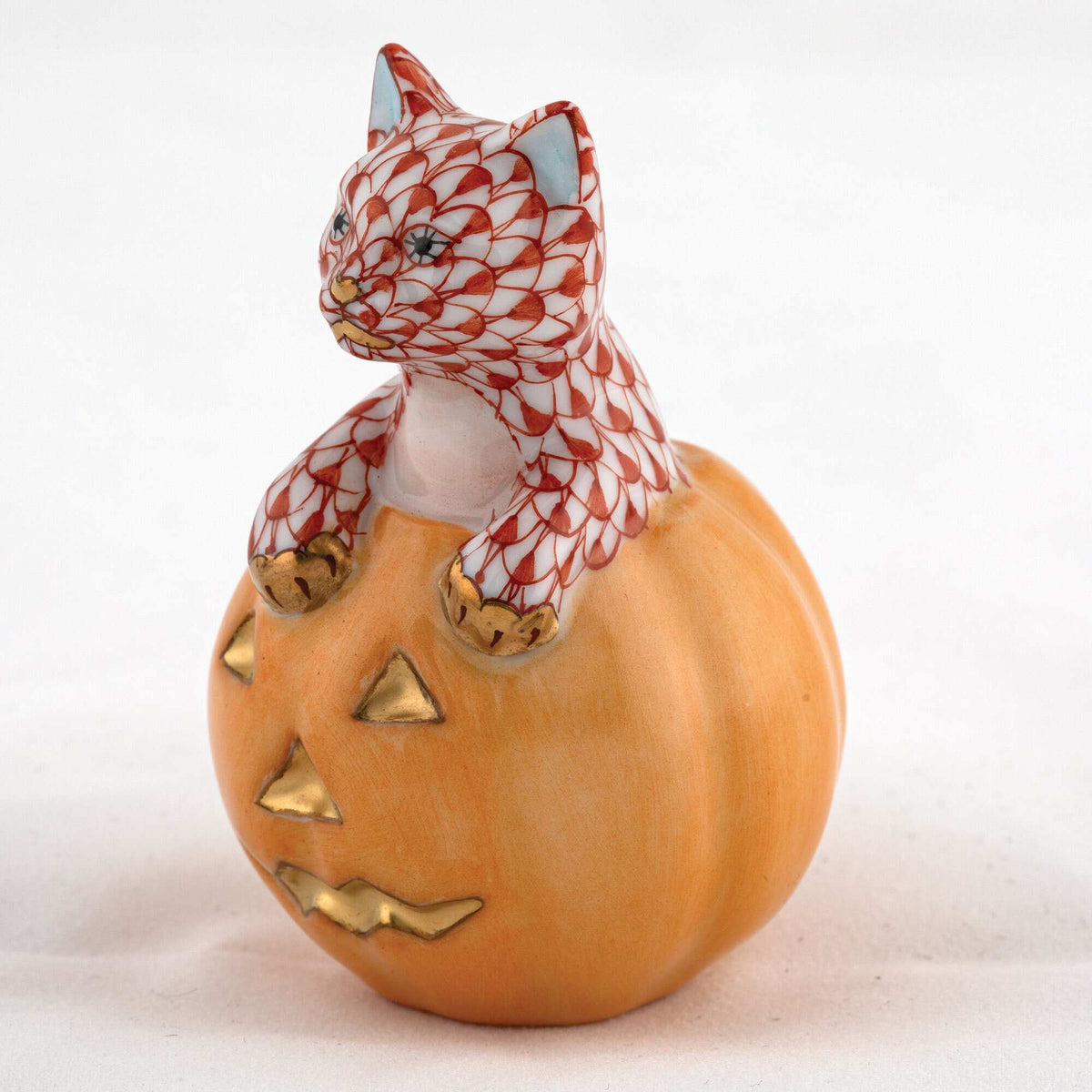 Herend Jack O Lantern Kitty Figurine – Rust, alternate view