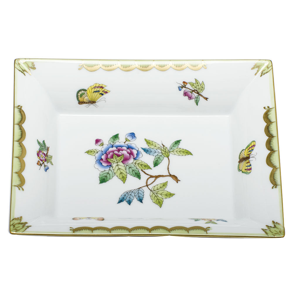 Hand-painted Herend Jewelry Tray Decorative Plate in fine porcelain, 7.5in L X 6.25in W, on a white background