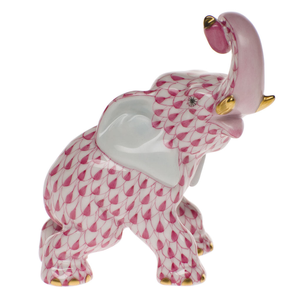 Herend Joyful Elephant Figurine porcelain figurine painted in the Raspberry fishnet pattern