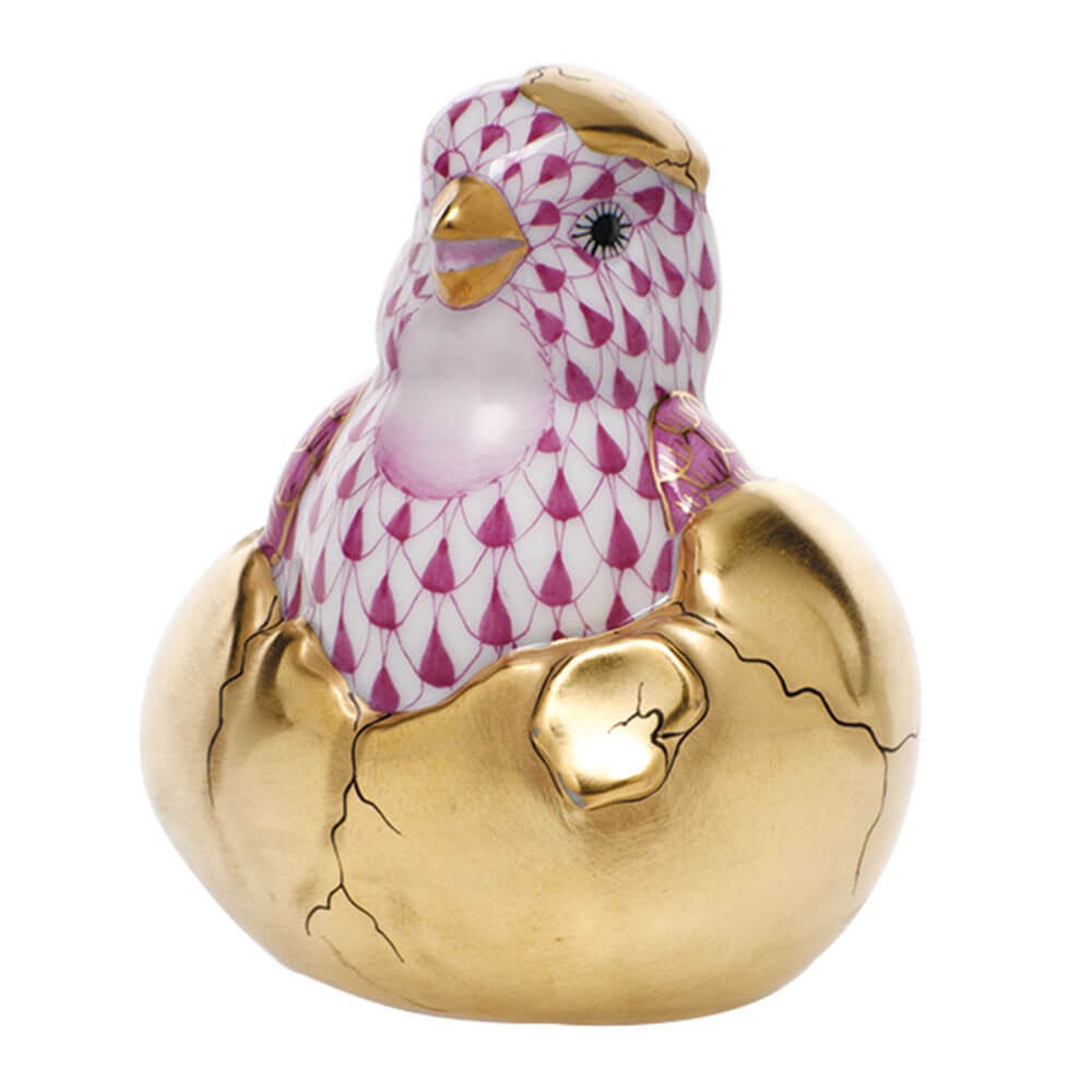 Raspberry fishnet Just Hatched Figurine figurine, hand-painted Herend porcelain with 24k gold accents