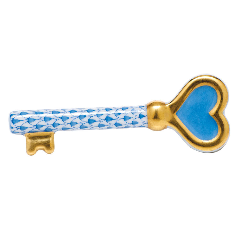Blue fishnet Key To My Heart Figurine figurine, hand-painted Herend porcelain with 24k gold accents