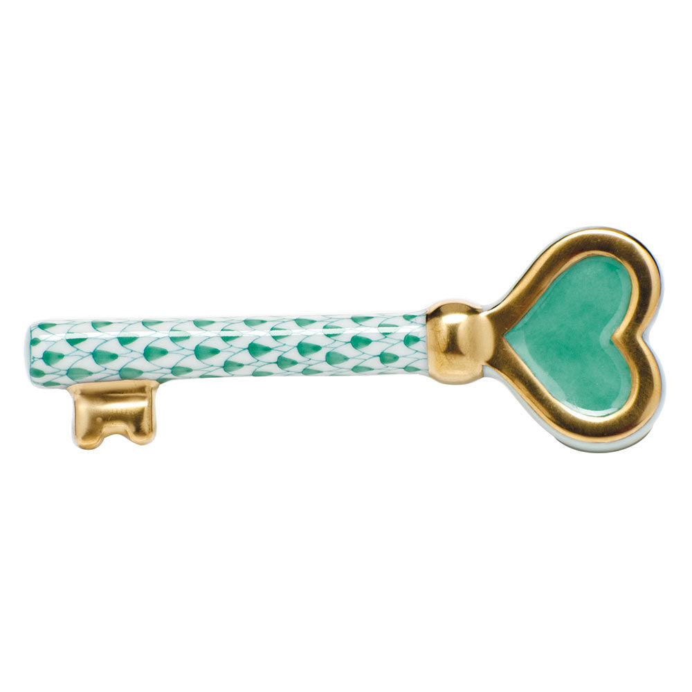 Key To My Heart Figurine in hand-painted Green porcelain by Herend of Hungary