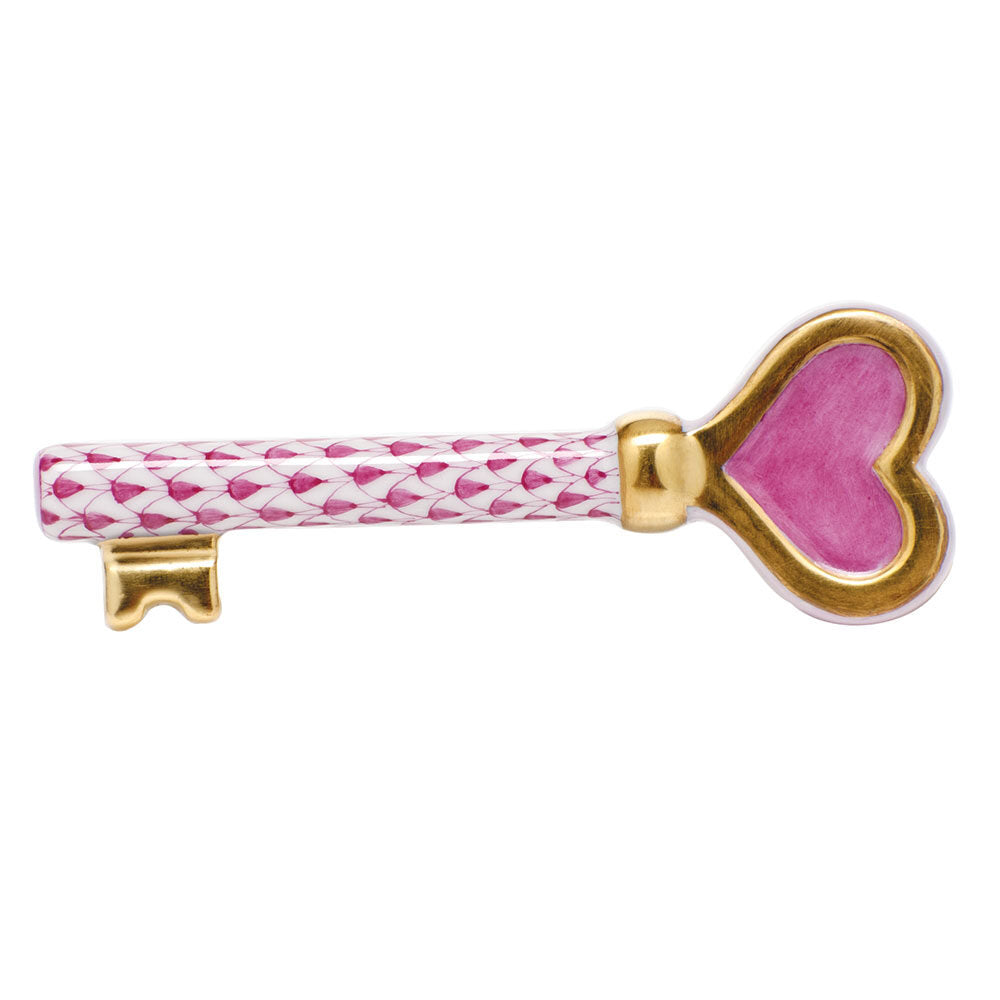 Herend Key To My Heart Figurine porcelain figurine painted in the Raspberry fishnet pattern