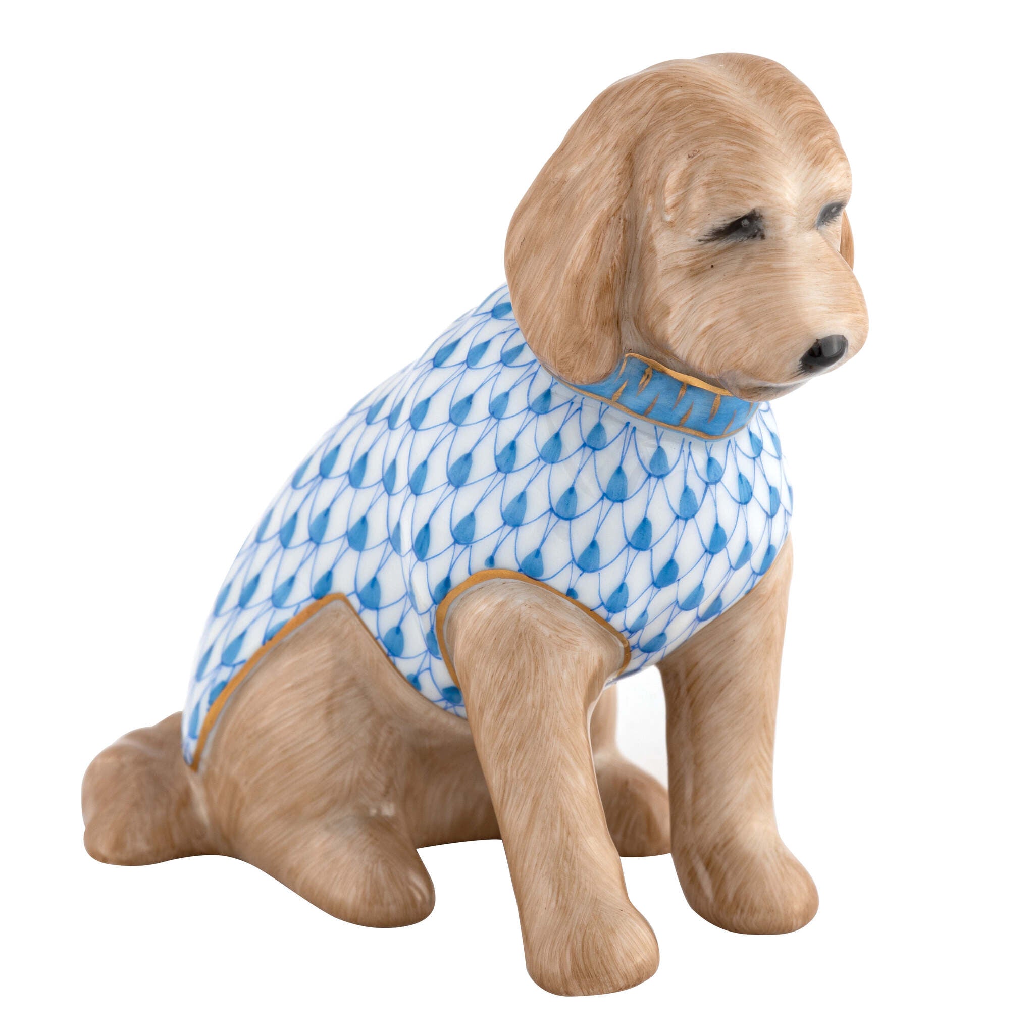 Labradoodle Figurine in hand-painted Blue porcelain by Herend of Hungary