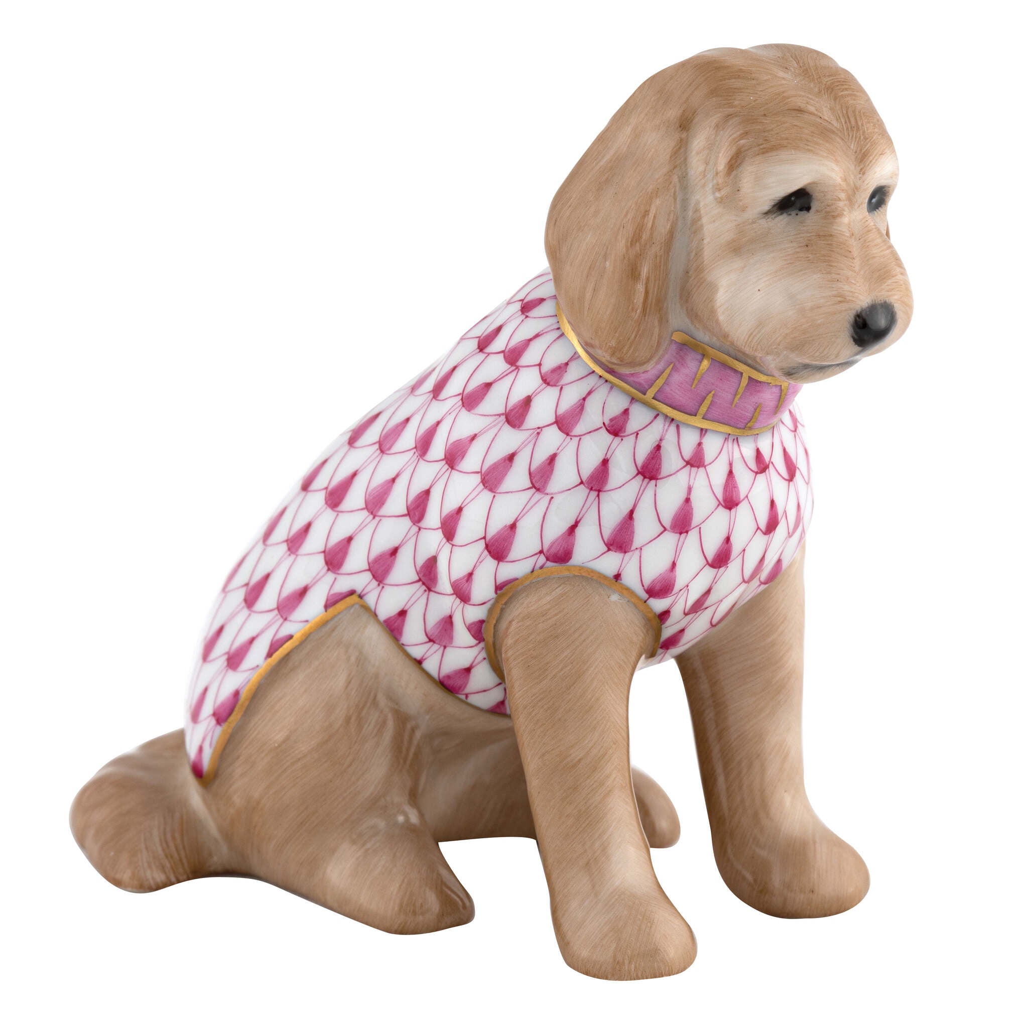 Labradoodle Figurine in hand-painted Raspberry porcelain by Herend of Hungary