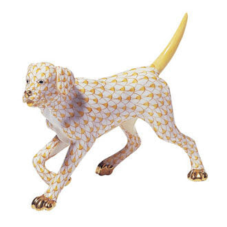Labrador Walking Figurine in hand-painted Butterscotch porcelain by Herend of Hungary