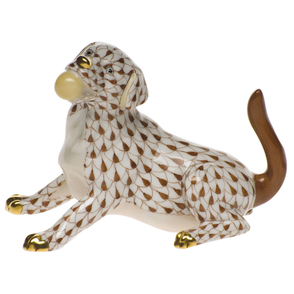 Labrador with Ball Figurine in hand-painted Chocolate porcelain by Herend of Hungary