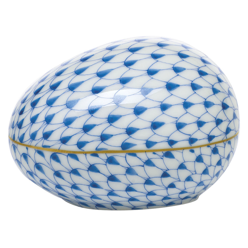Large Egg Figurine in hand-painted Blue porcelain by Herend of Hungary