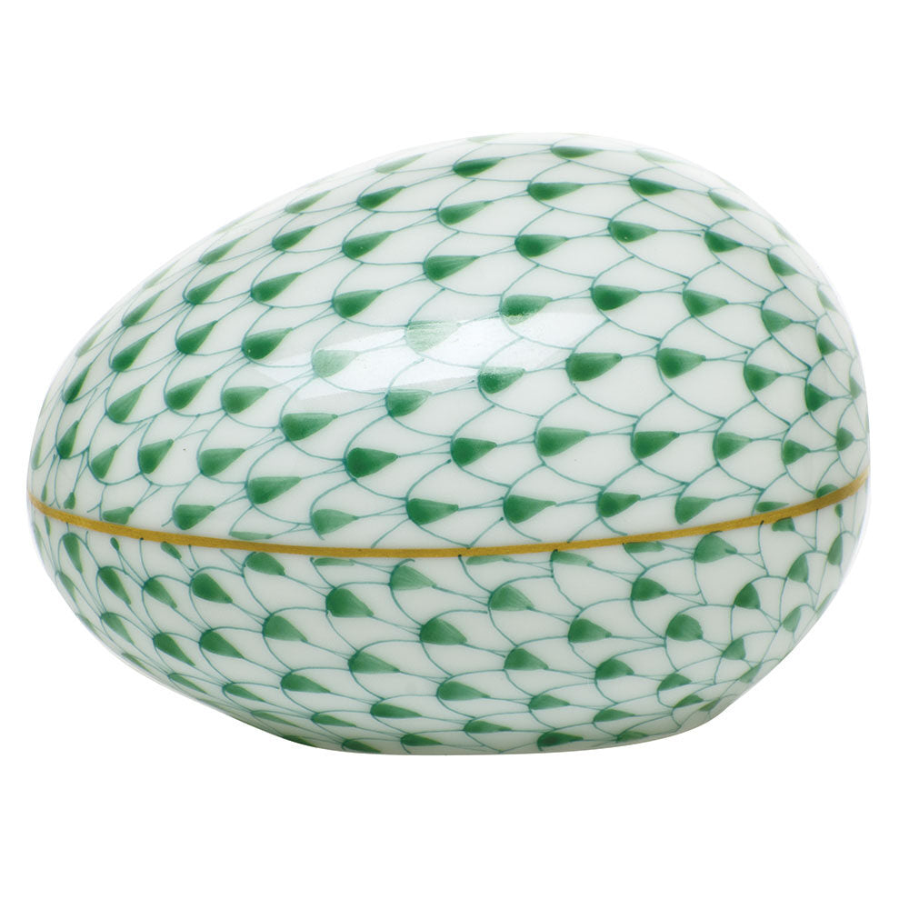 Green fishnet Large Egg Figurine figurine, hand-painted Herend porcelain with 24k gold accents
