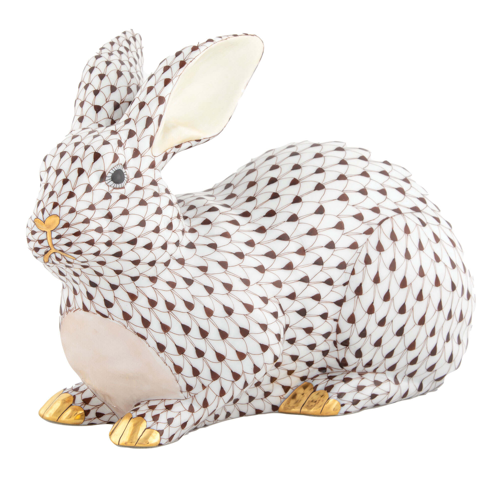 Large Lying Bunny Figurine in hand-painted Chocolate porcelain by Herend of Hungary