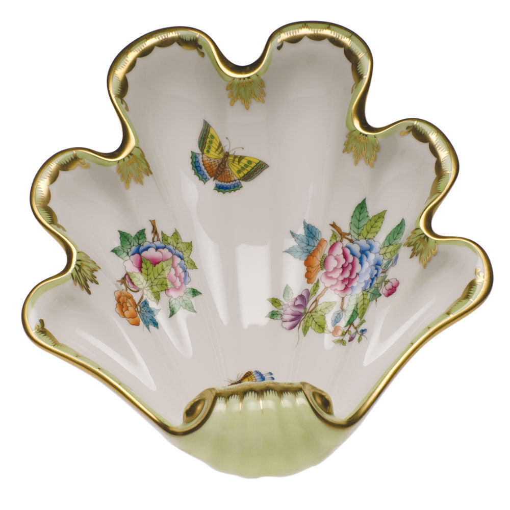 Hand-painted Herend Large Shell Dish Decorative Plate in fine porcelain, 9in L X 8.75in W, on a white background