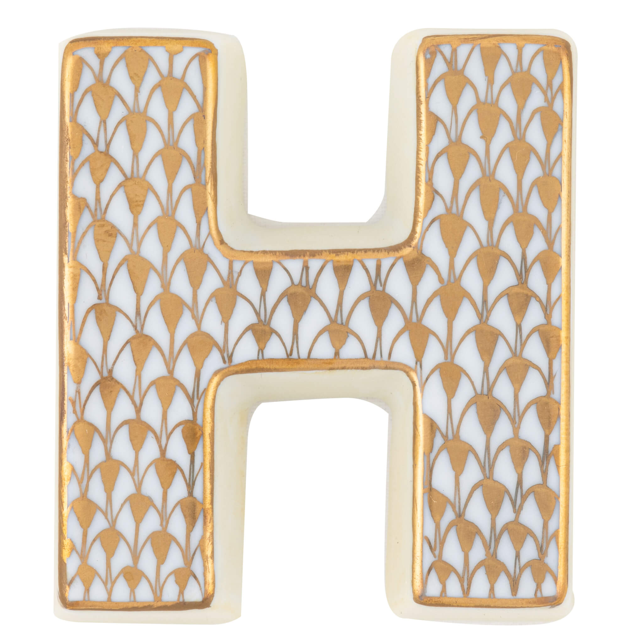 Herend Letter H in Gold - Hand-painted Hungarian porcelain figurine by Herend. Paris Tableware.