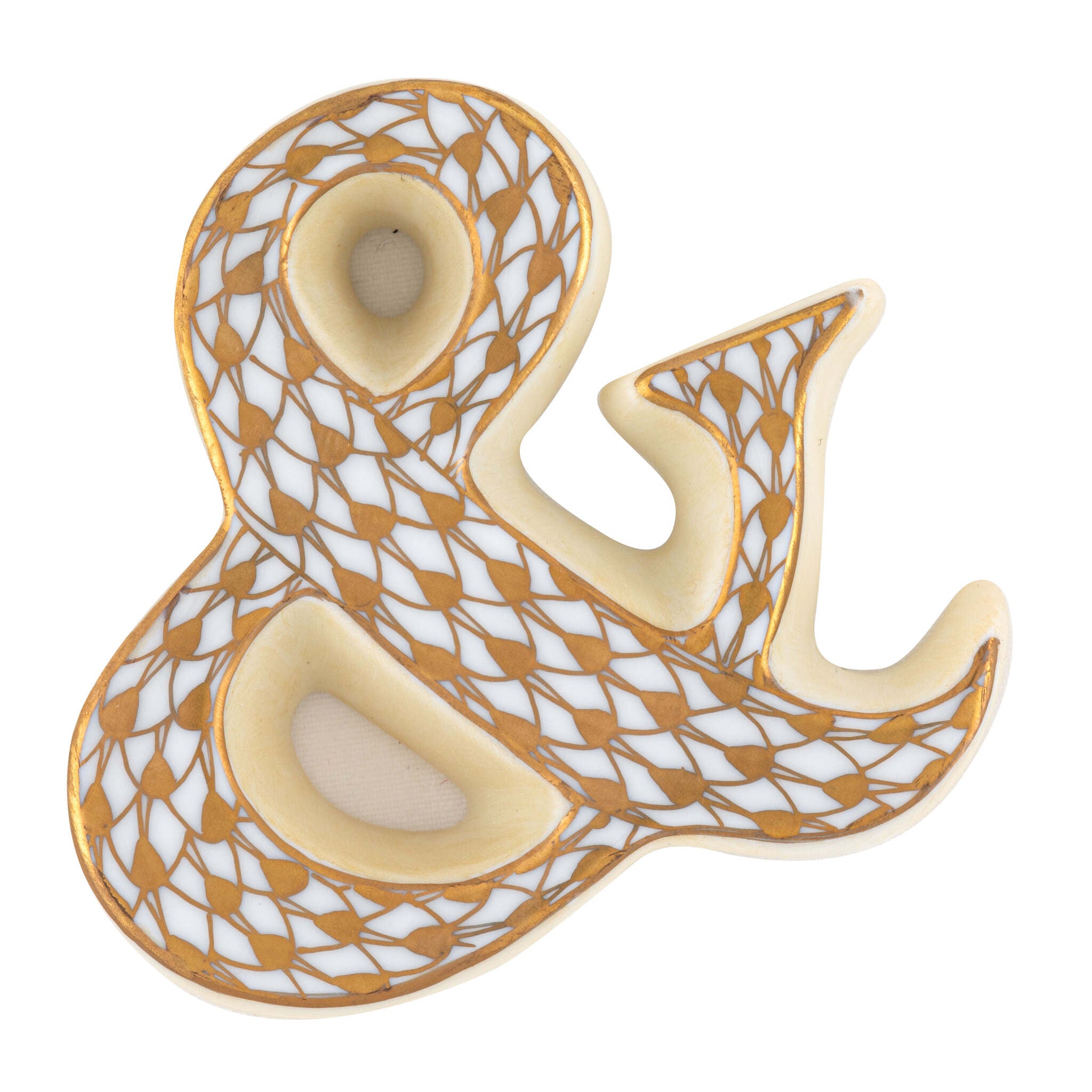 Hand-painted Herend Letter & Figurine in fine porcelain, 2.25in L X 2.25in W X 0.5in H, on a white background