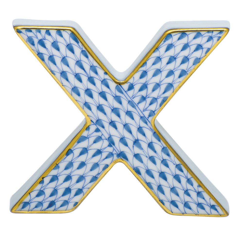 Herend Letter X Figurine porcelain figurine painted in the Blue fishnet pattern