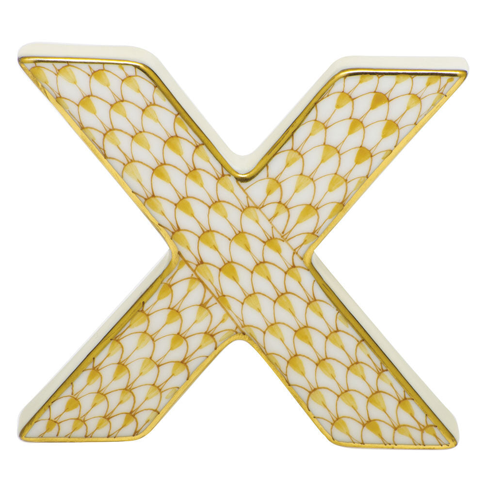 Butterscotch fishnet Letter X Figurine figurine, hand-painted Herend porcelain with 24k gold accents