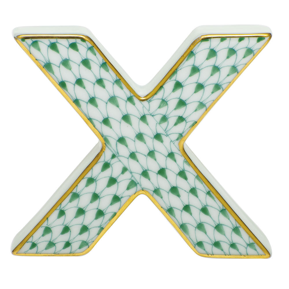 Letter X Figurine in hand-painted Green porcelain by Herend of Hungary
